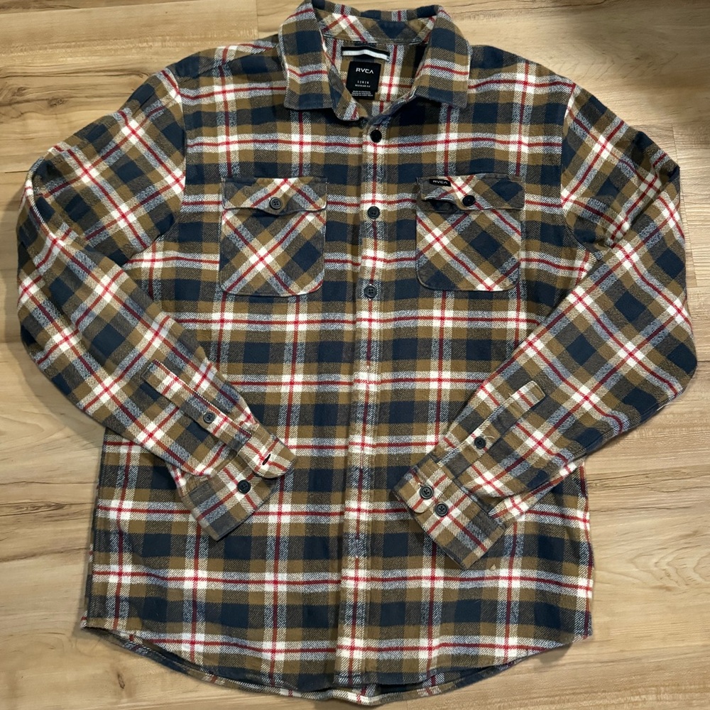 RVCA Mens Brown Flannel Button Up Shirt